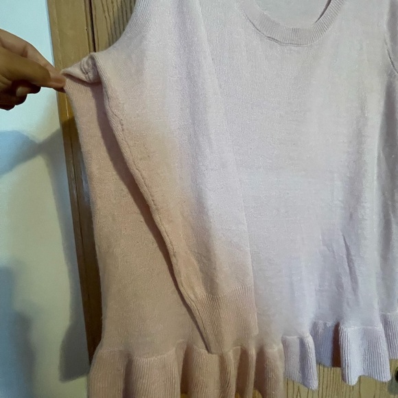 Light pink crew neck sweater with bottom ruffle trim - Picture 3 of 7